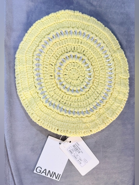 Ganni Pale Yellow Crochet Beret